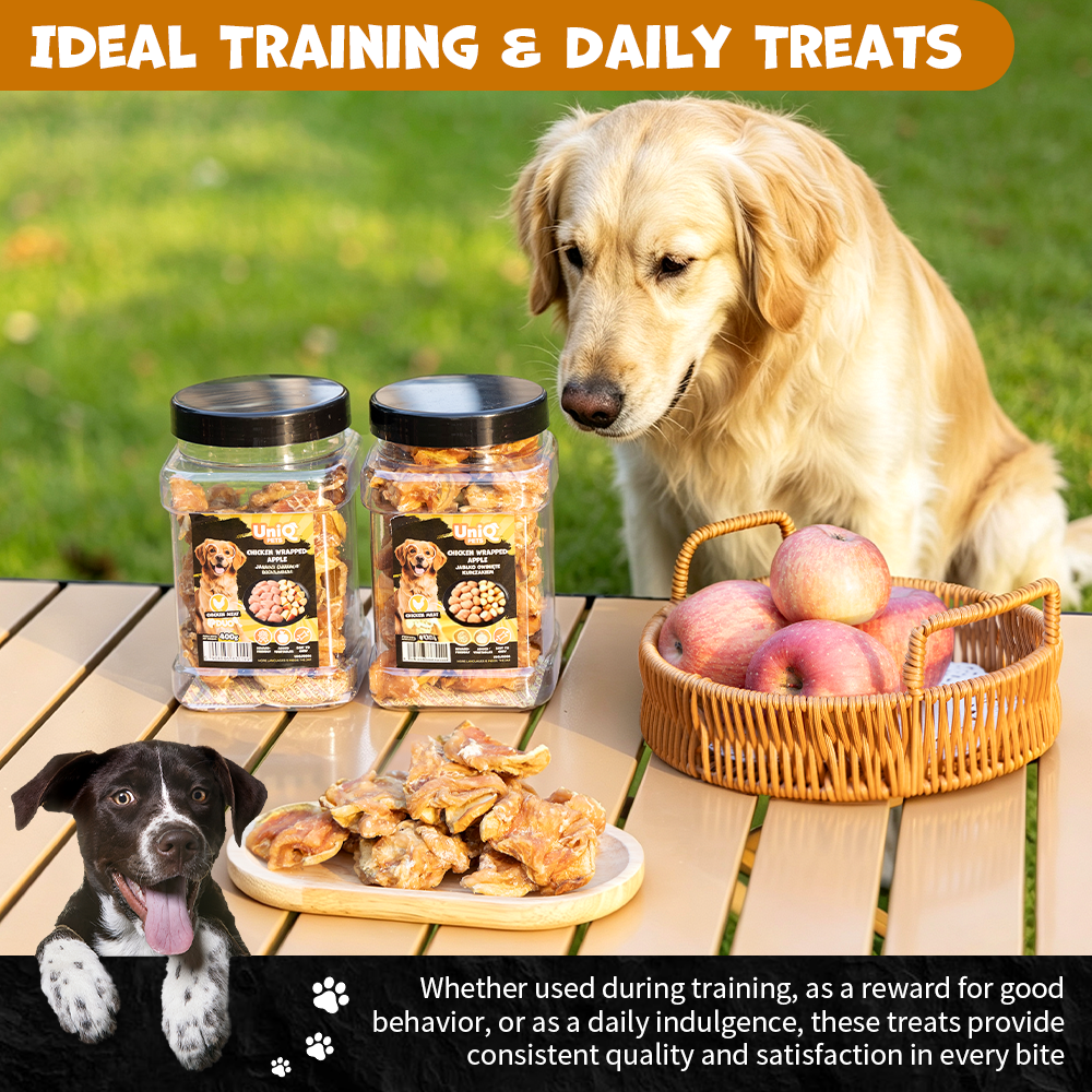 UNIQ PETS DOG SNACKS DUO Chicken Wrapped Apple 400g Jar