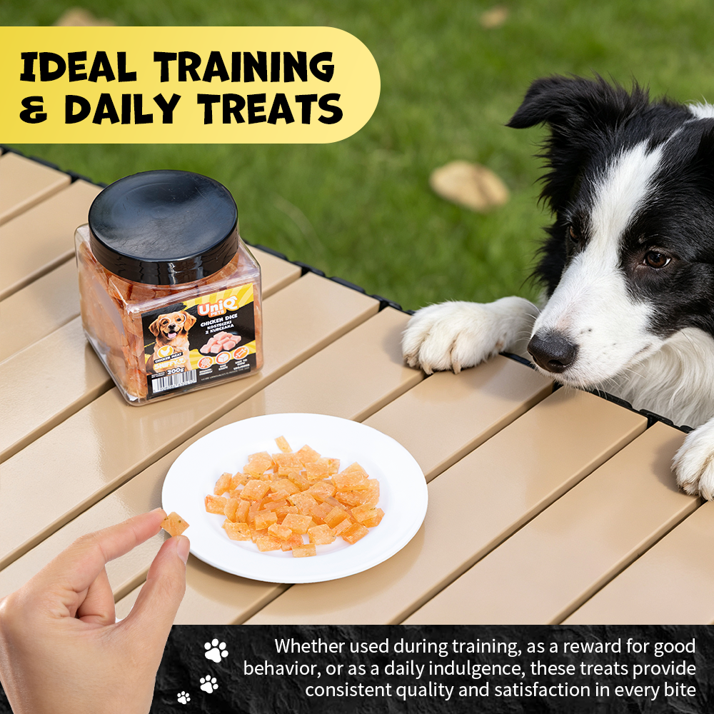 UNIQ PETS DOG SNACKS SNIFFY Chicken + Broccoli Dice 200g Jar