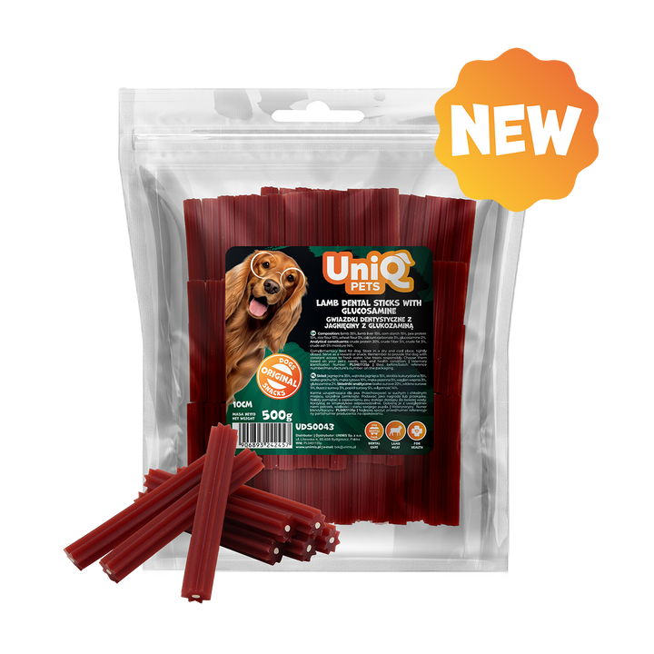 UNIQ PETS DOG SNACKS DENTAL Lamb Dental Sticks with Glucosamine 10cm 500g