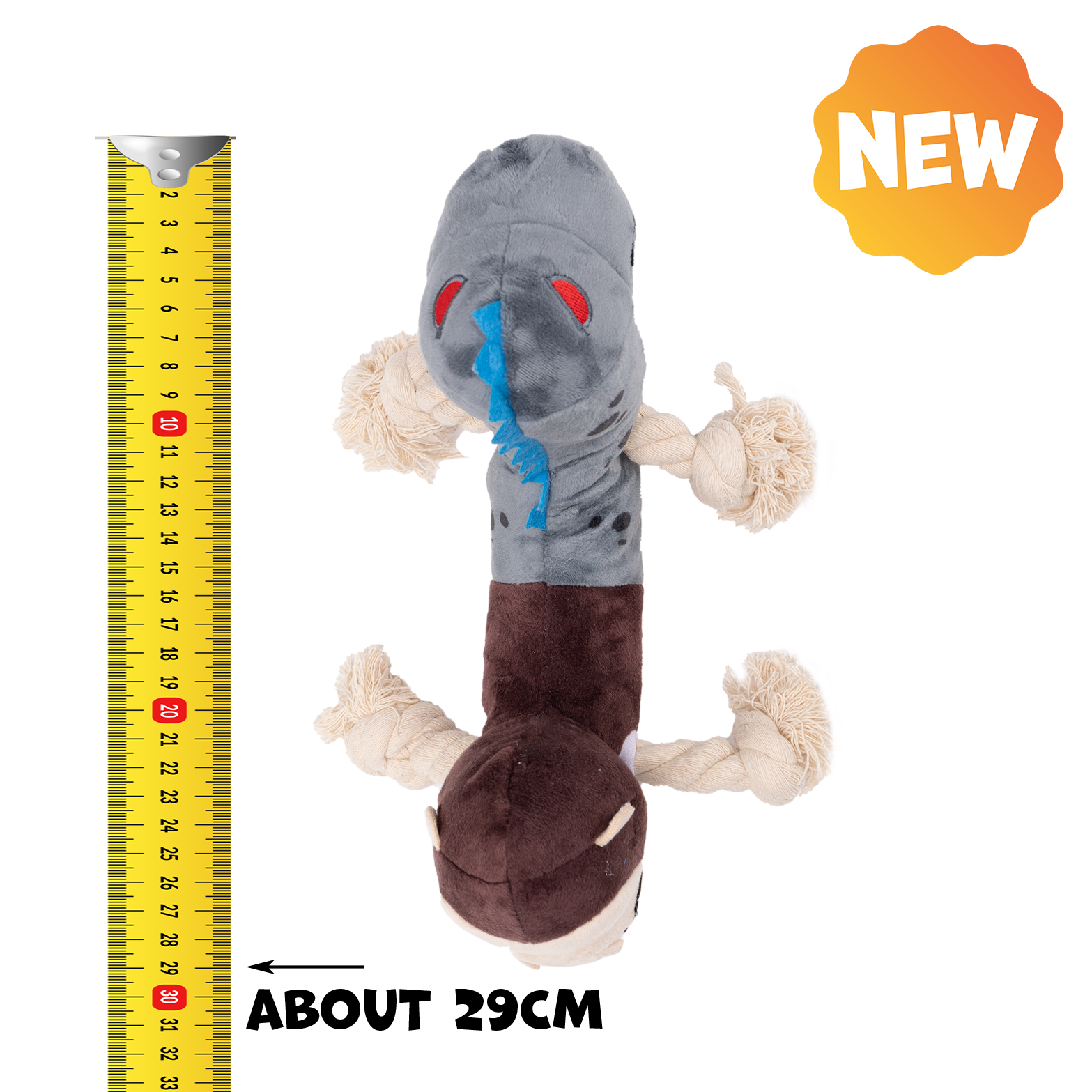 UNIQ PETS PLUSH DOG TOY FUNNY FRIENDS Monkey-Dino Tug Toy with a Squeaker