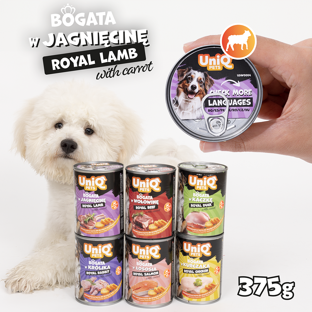 UNIQ PETS Dog Tin Food Royal Lamb 375g