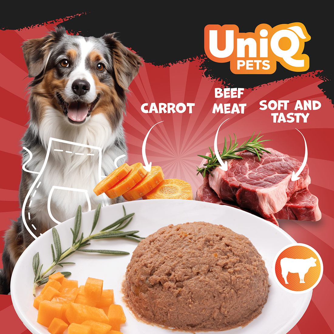 UNIQ PETS Dog Tin Food Royal Beef 375g
