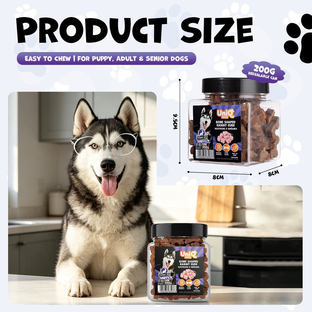 UNIQ PETS DOG SNACKS SNIFFY Bone Shaped Rabbit Cube 200g Jar