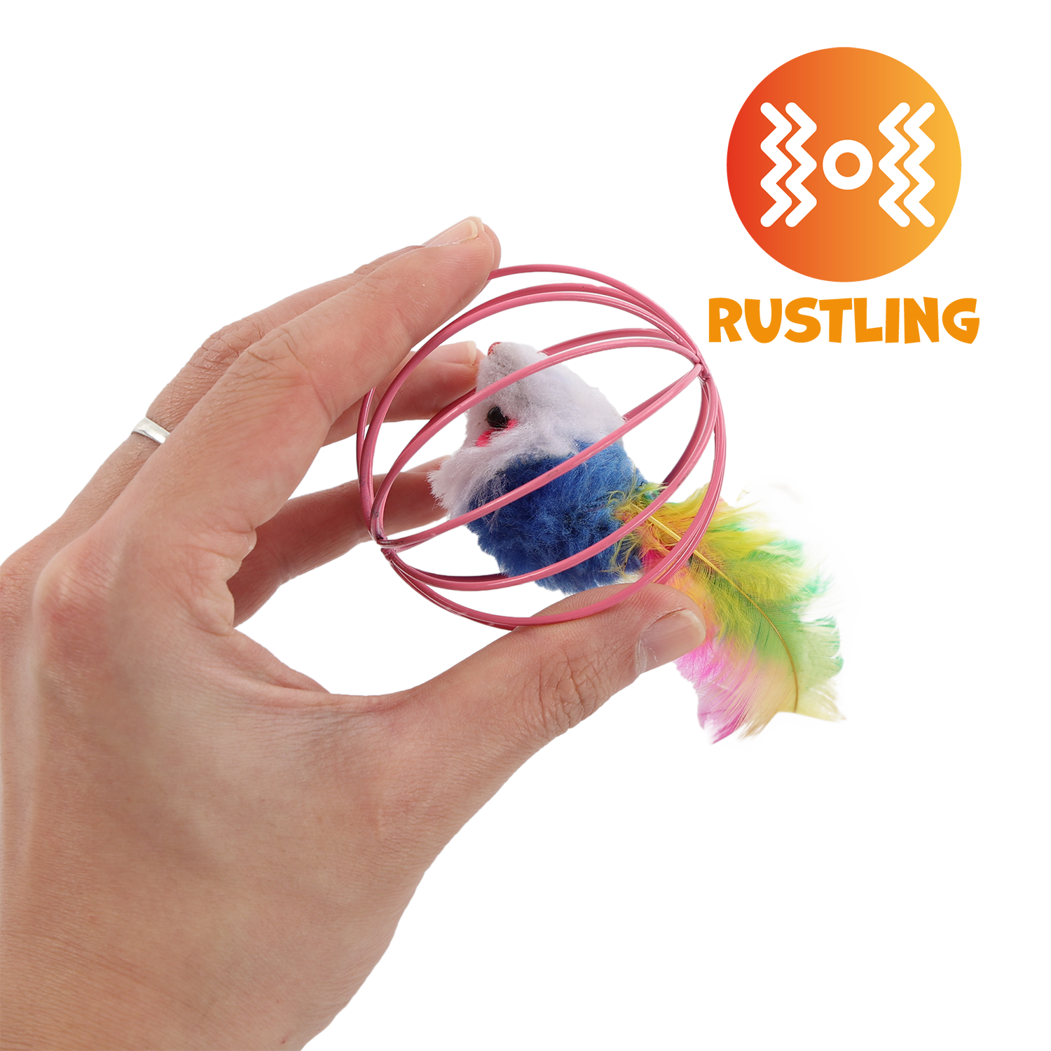 UNIQ PETS CAT TOY MOUSEHUNT Mouse With a Feather In a Ball 6cm (Random Colour)