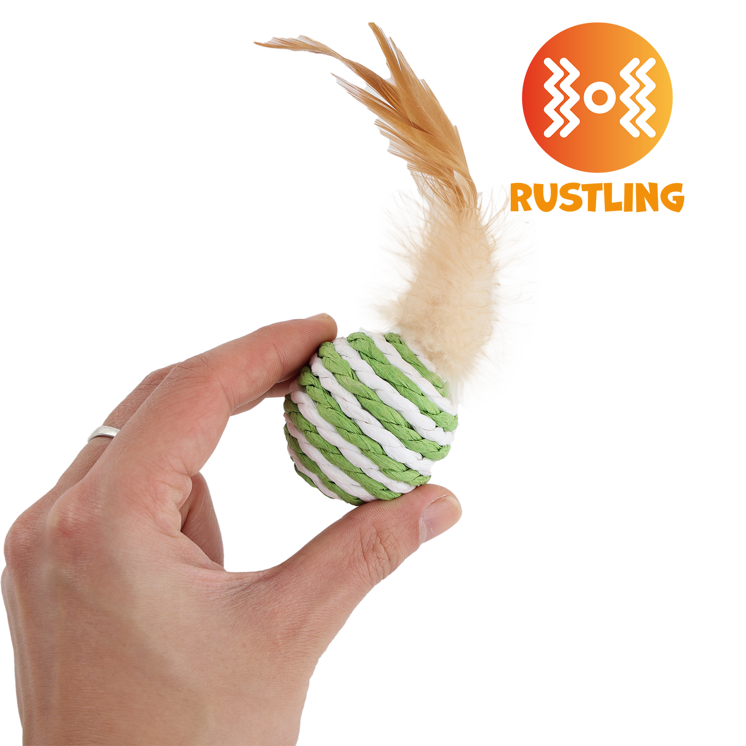 UNIQ PETS CAT TOY PUFFIES Ball From Natural Rope with Feather 4cm (Random Colour)