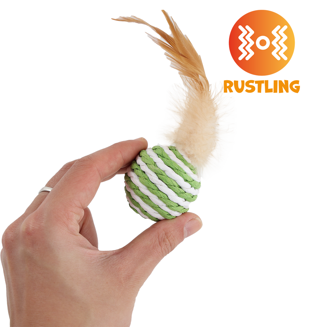 UNIQ PETS CAT TOY PUFFIES Ball From Natural Rope with Feather 4cm (Random Colour)