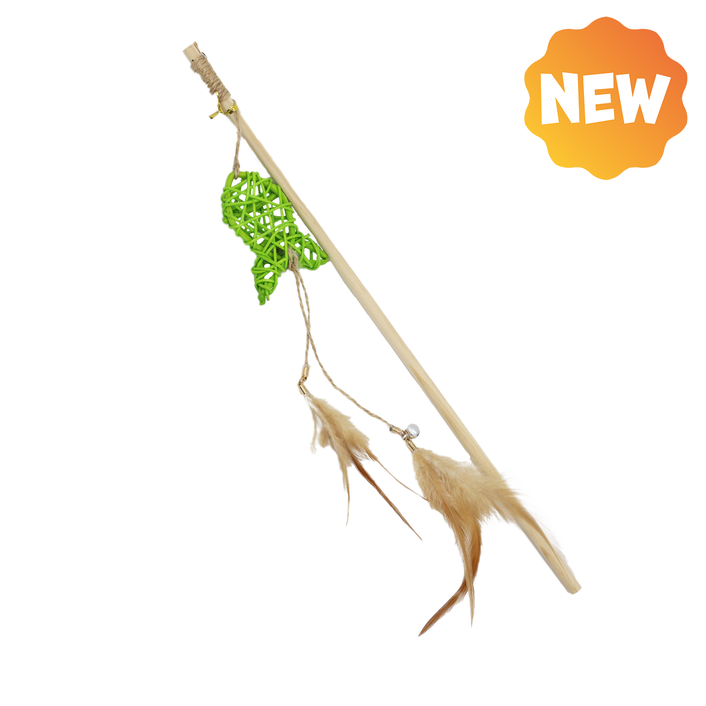 UNIQ PETS CAT TOY SWISHY Wooden Fishing Rod with Braided Fish and Feather 40-47cm (Random Colour)