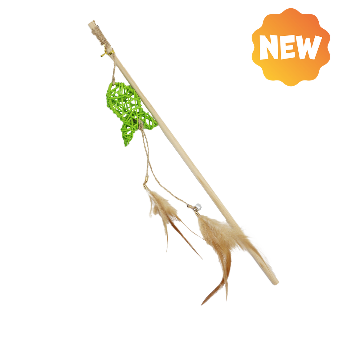 UNIQ PETS CAT TOY SWISHY Wooden Fishing Rod with Braided Fish and Feather 40-47cm (Random Colour)