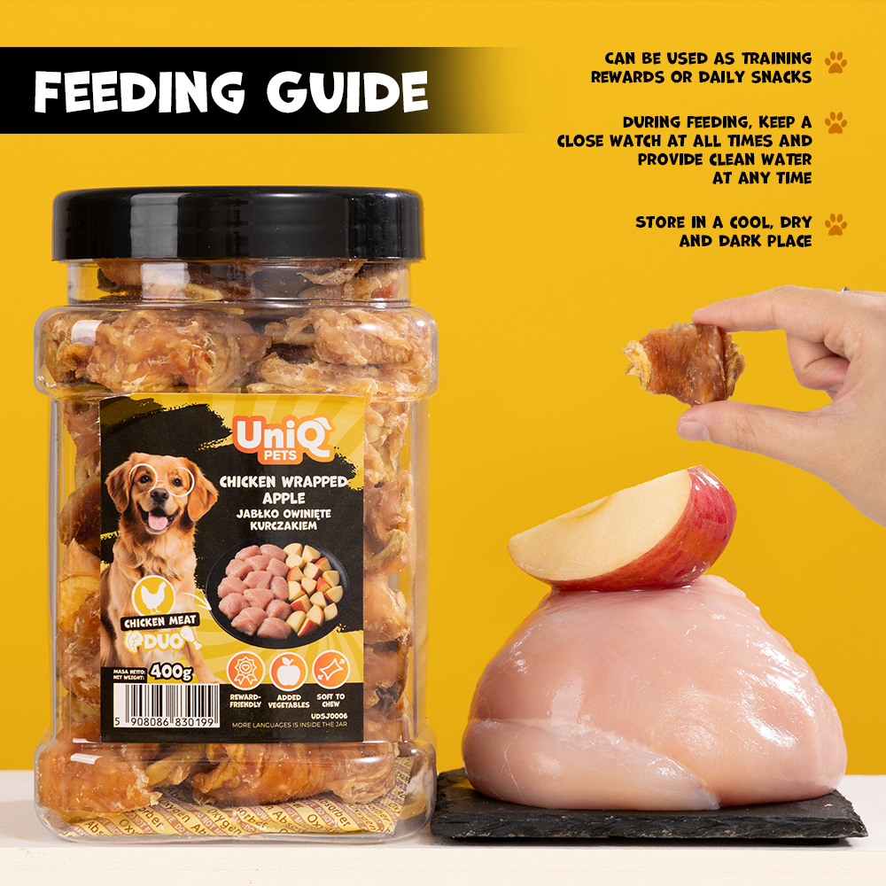 UNIQ PETS DOG SNACKS DUO Chicken Wrapped Apple 400g Jar
