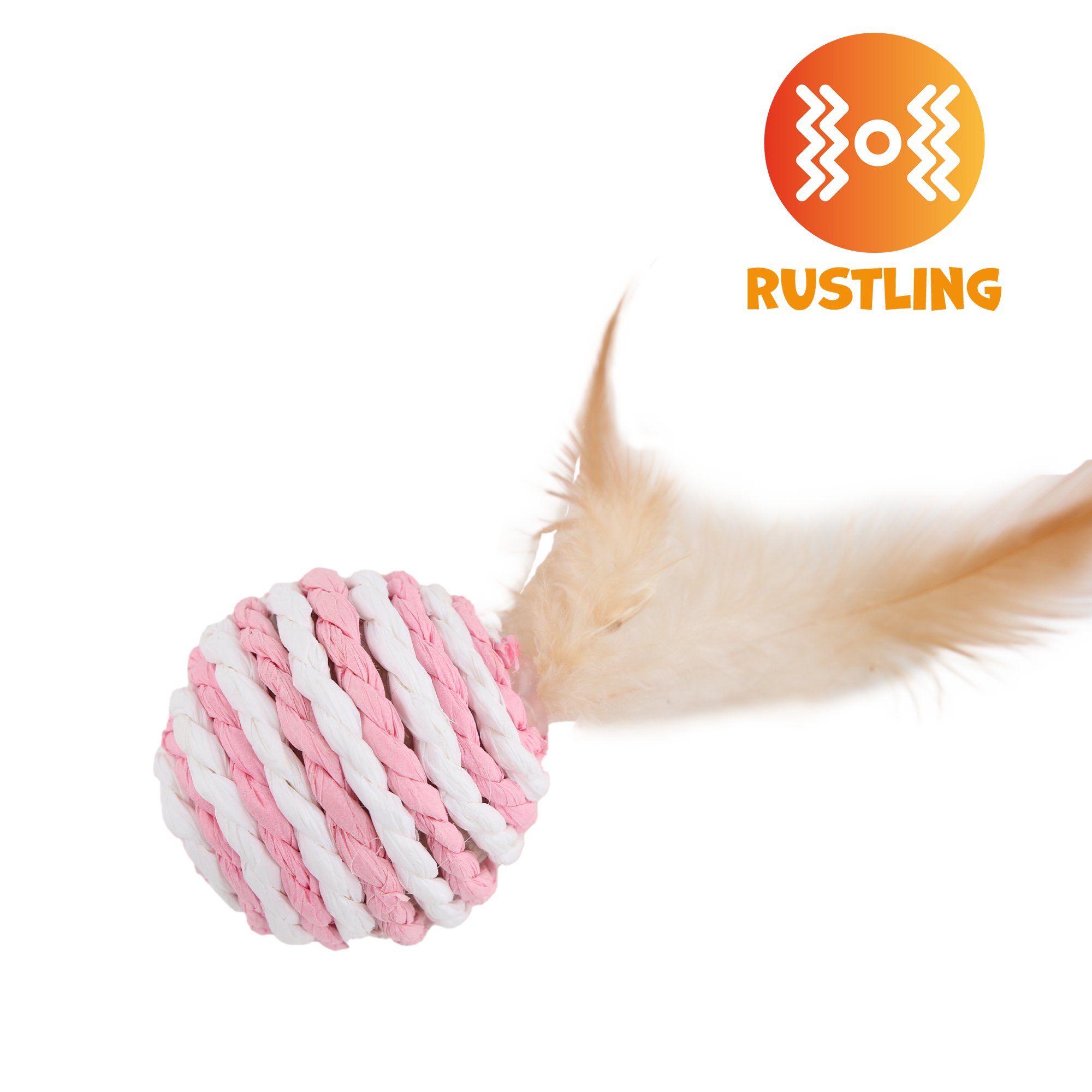 UNIQ PETS CAT TOY PUFFIES Ball From Natural Rope with Feather 4cm (Random Colour)