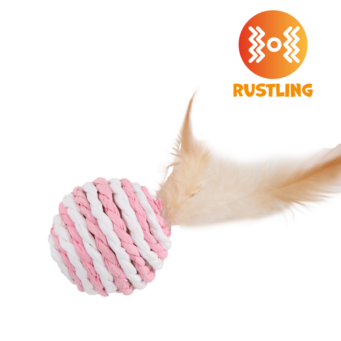 UNIQ PETS CAT TOY PUFFIES Ball From Natural Rope with Feather 4cm (Random Colour)