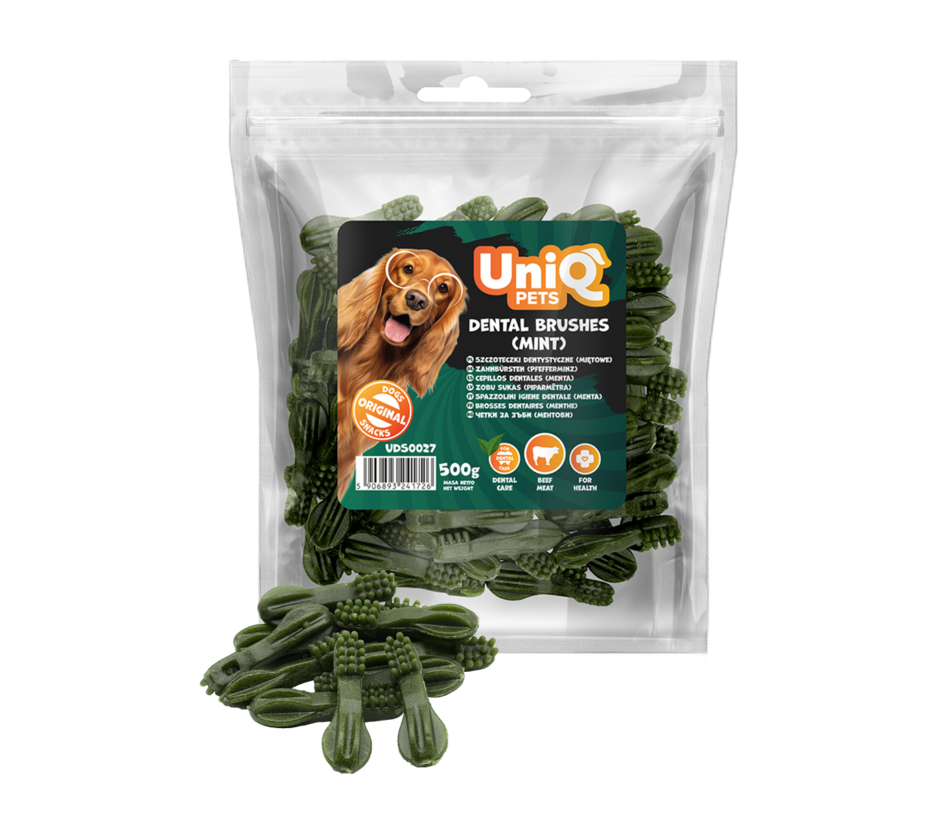 UNIQ PETS DOG SNACKS DENTAL Dental Brushes Mint 500g