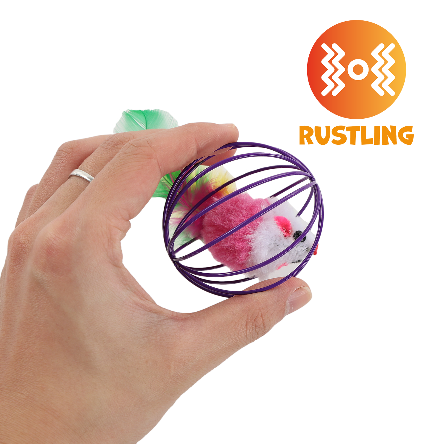 UNIQ PETS CAT TOY MOUSEHUNT Mouse With a Feather In a Ball 6cm (Random Colour)