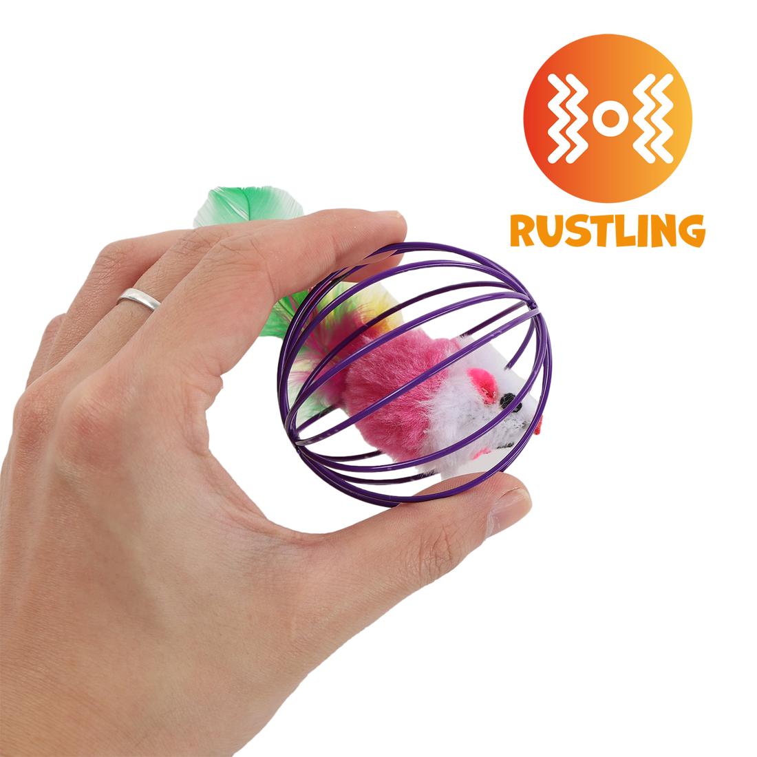UNIQ PETS CAT TOY MOUSEHUNT Mouse With a Feather In a Ball 6cm (Random Colour)