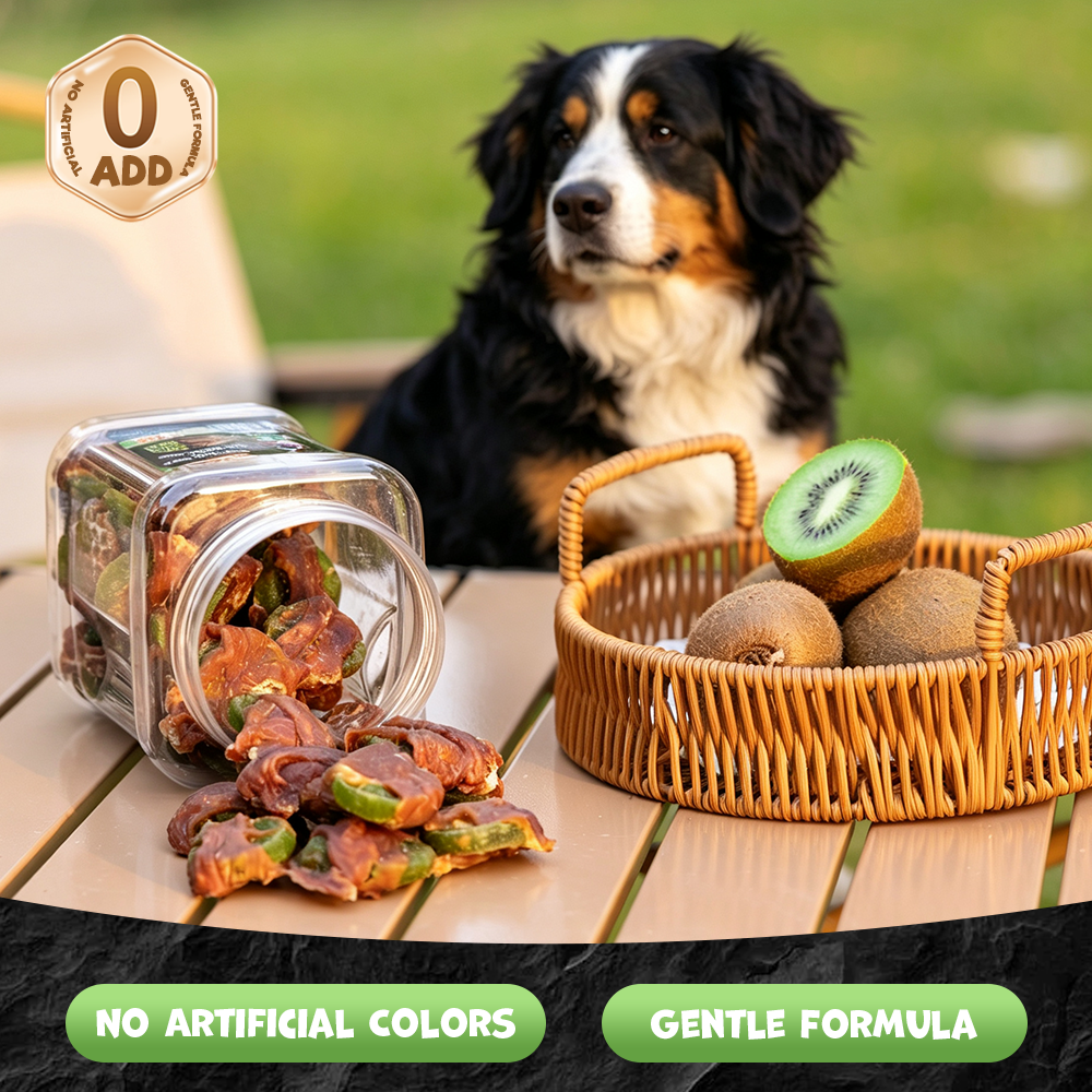 UNIQ PETS DOG SNACKS DUO Duck Wrapped Kiwi 400g Jar