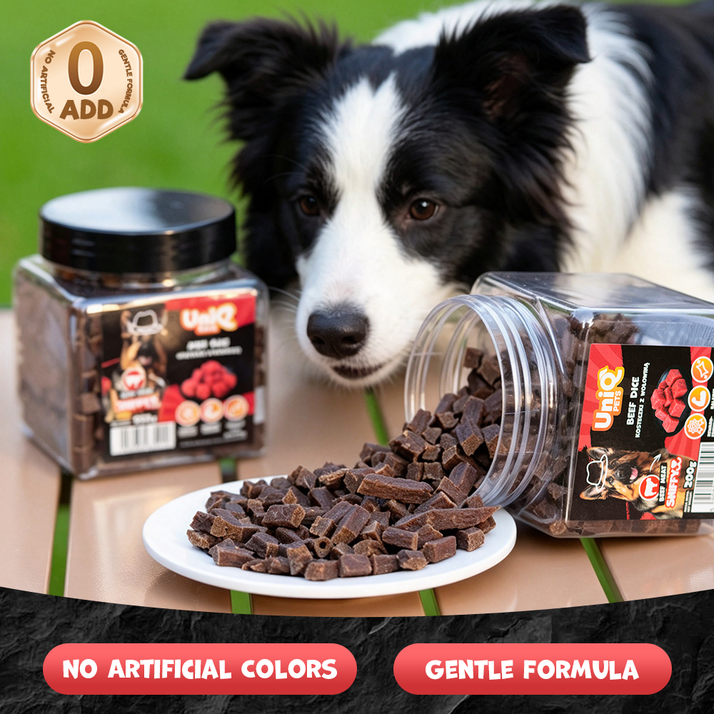 UNIQ PETS DOG SNACKS SNIFFY Beef Dice 200g Jar