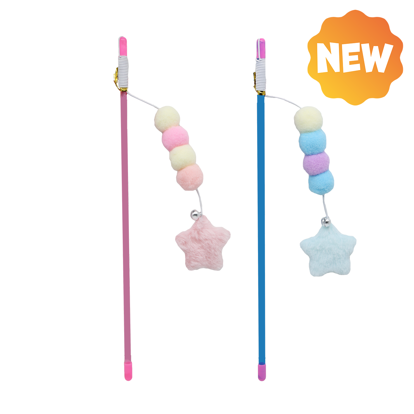UNIQ PETS CAT TOY SWISHY Plastic Fishing Rod with Rope and Plush Star 31-47cm (Random Colour)