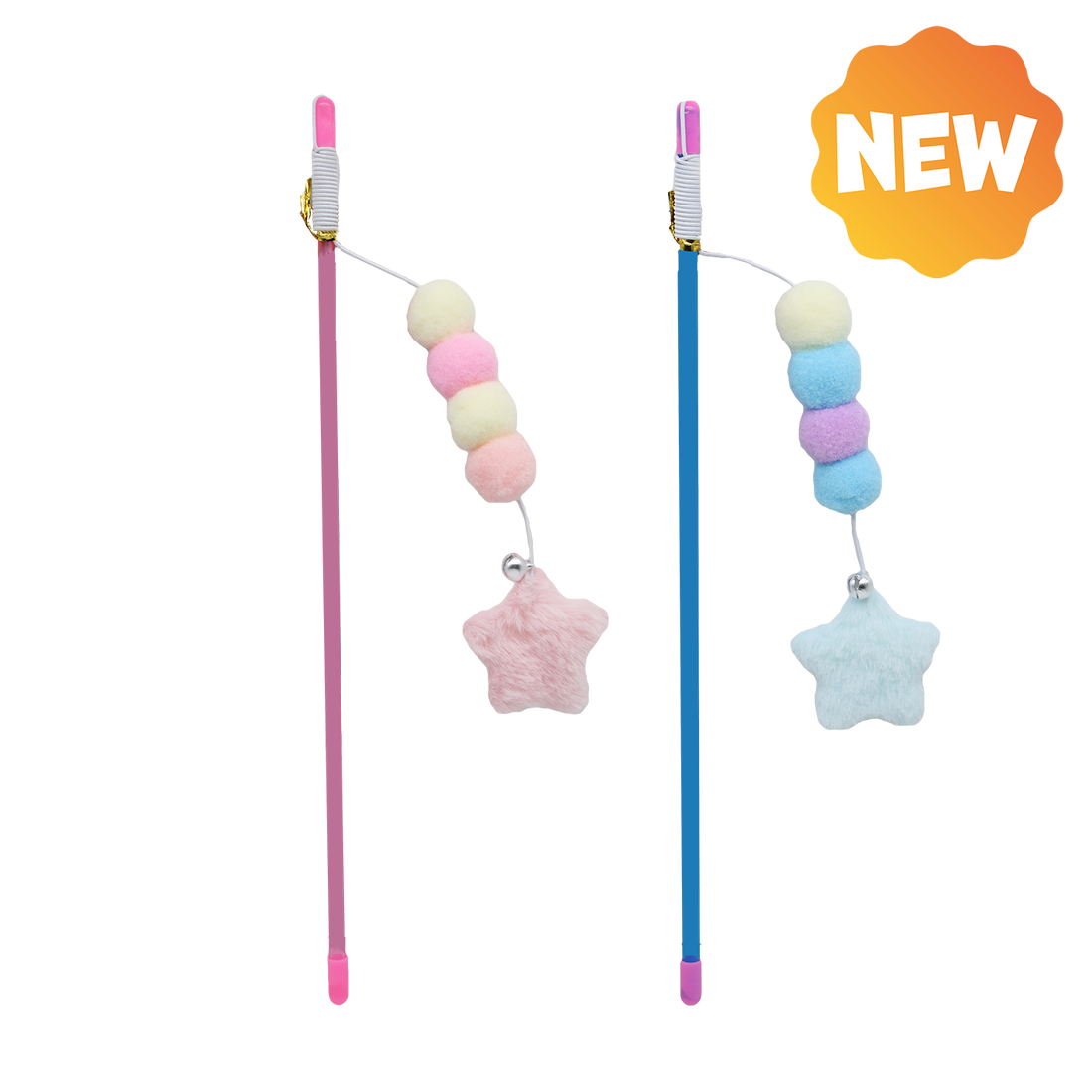 UNIQ PETS CAT TOY SWISHY Plastic Fishing Rod with Rope and Plush Star 31-47cm (Random Colour)