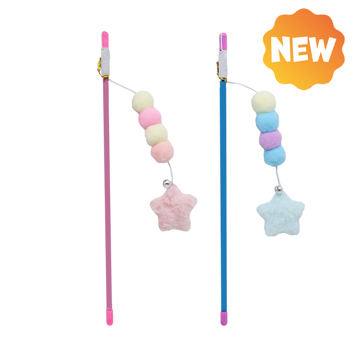 UNIQ PETS CAT TOY SWISHY Plastic Fishing Rod with Rope and Plush Star 31-47cm (Random Colour)
