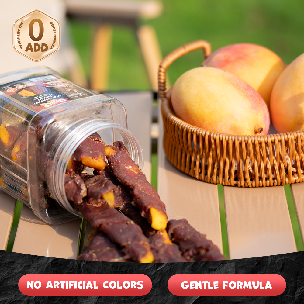 UNIQ PETS DOG SNACKS DUO Beef Wrapped Mango 400g Jar