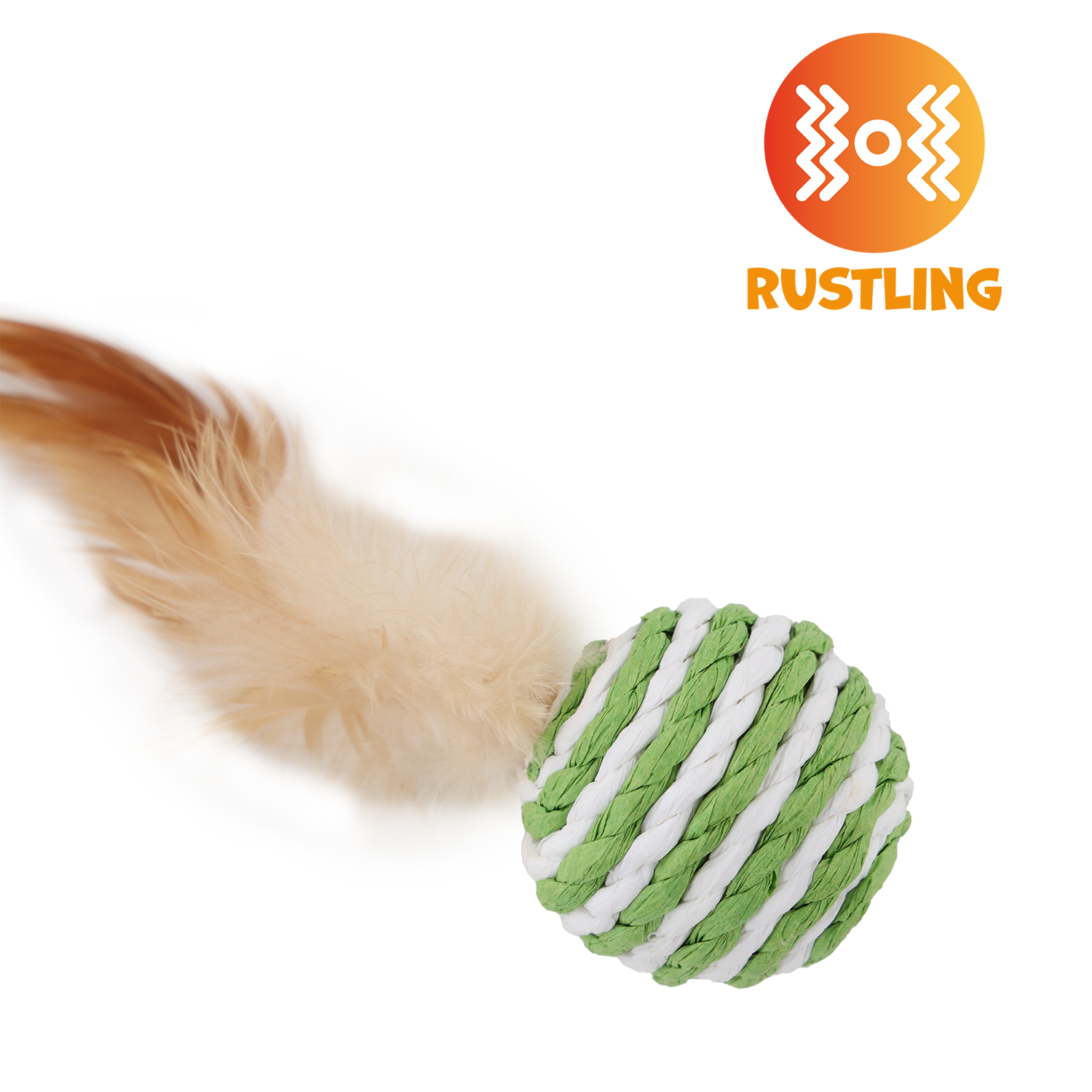 UNIQ PETS CAT TOY PUFFIES Ball From Natural Rope with Feather 4cm (Random Colour)