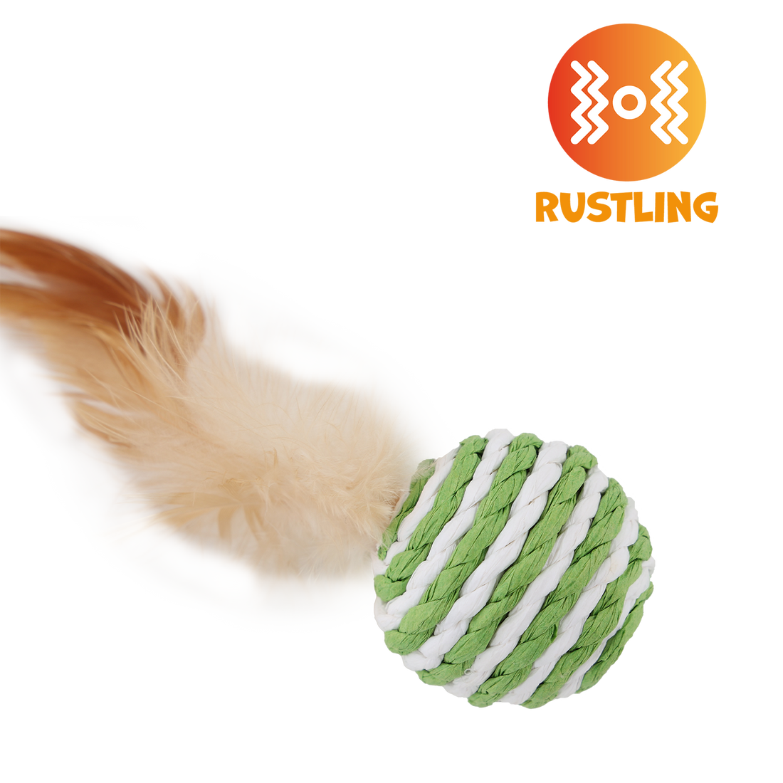 UNIQ PETS CAT TOY PUFFIES Ball From Natural Rope with Feather 4cm (Random Colour)