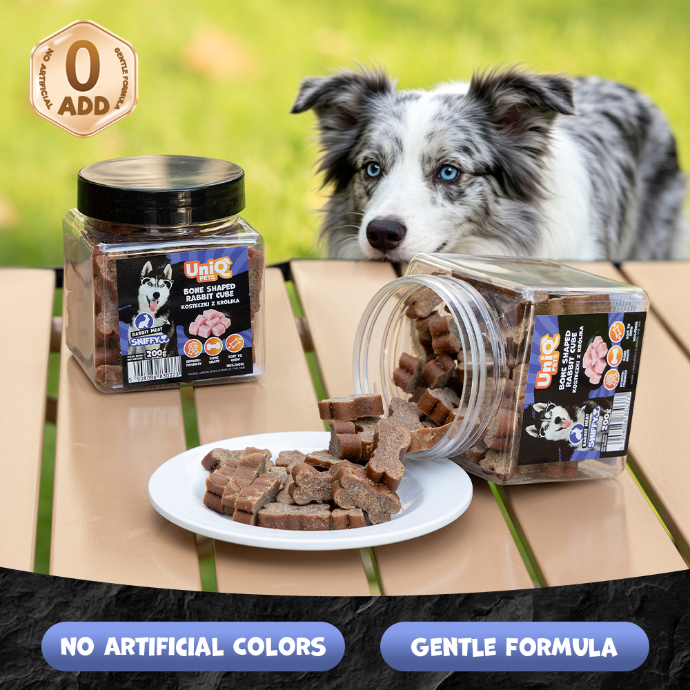 UNIQ PETS DOG SNACKS SNIFFY Bone Shaped Rabbit Cube 200g Jar