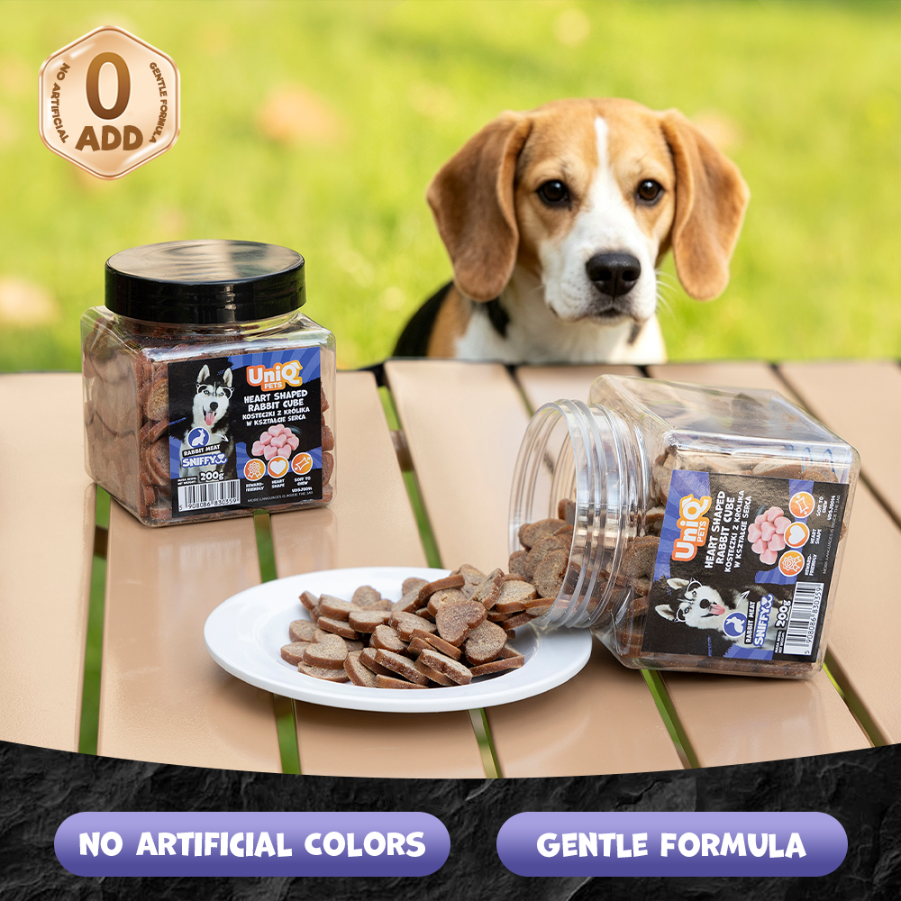 UNIQ PETS DOG SNACKS SNIFFY Heart Shaped Rabbit Cube 200g Jar