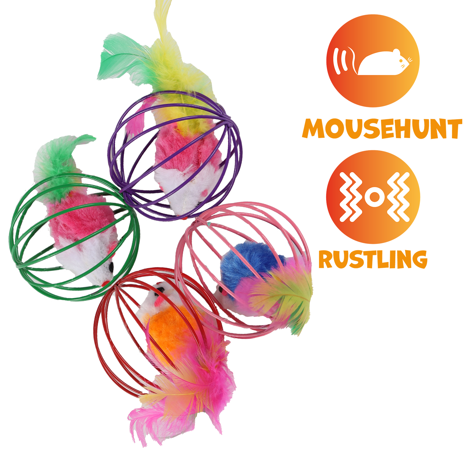 UNIQ PETS CAT TOY MOUSEHUNT Mouse With a Feather In a Ball 6cm (Random Colour)