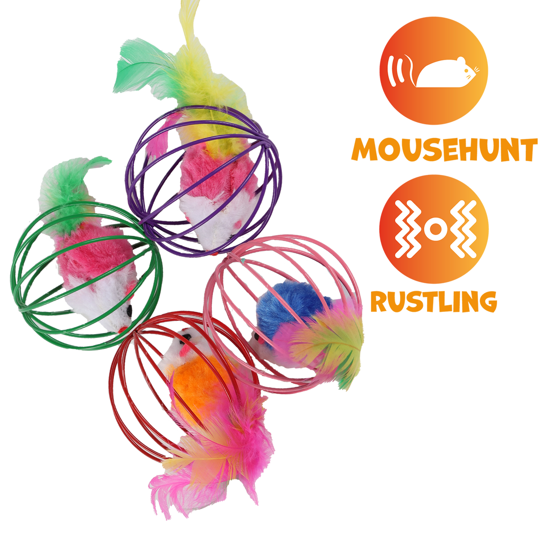UNIQ PETS CAT TOY MOUSEHUNT Mouse With a Feather In a Ball 6cm (Random Colour)
