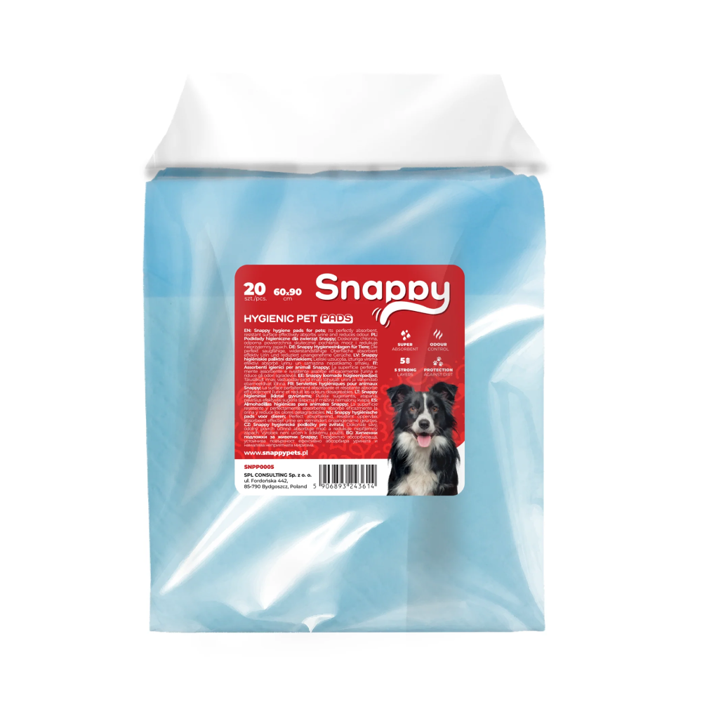 SNAPPY HYGIENIC PET PADS PAWDRY blue 60x90cm 45g, 20 pcs/bag