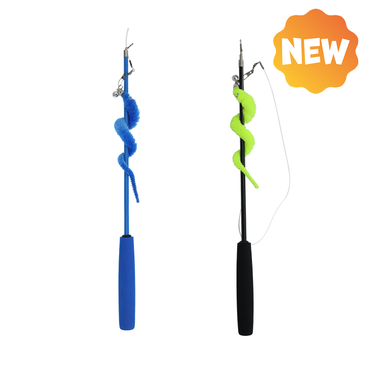UNIQ PETS CAT TOY SWISHY Telescopic Fishing Rod with Caterpillar 100-179cm (Random Colour)