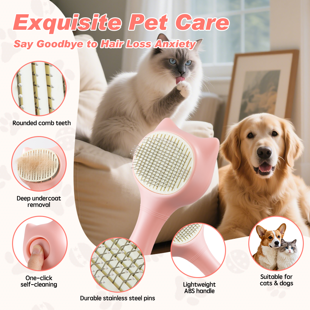 UNIQ PETS GROOMING BEAUTYCARE Cat-Shaped Comb Pink