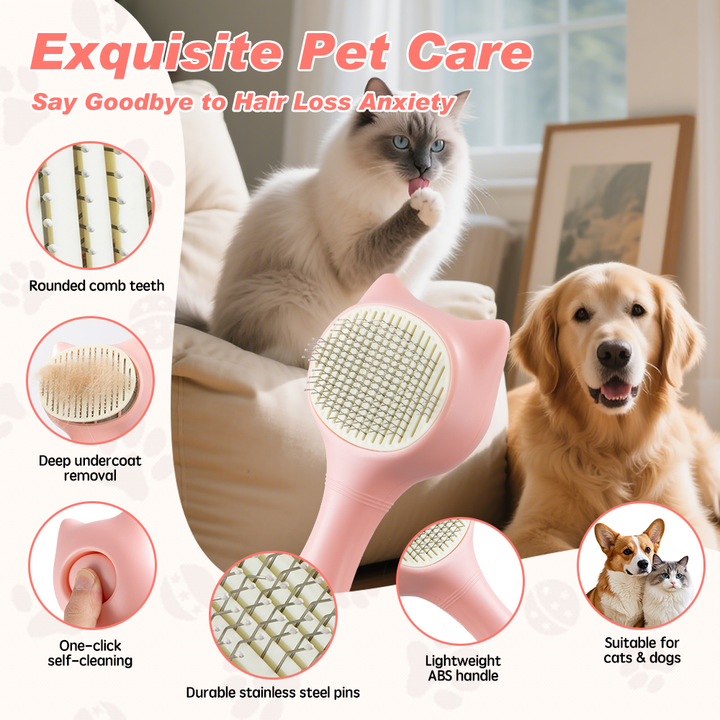 UNIQ PETS GROOMING BEAUTYCARE Cat-Shaped Comb Pink
