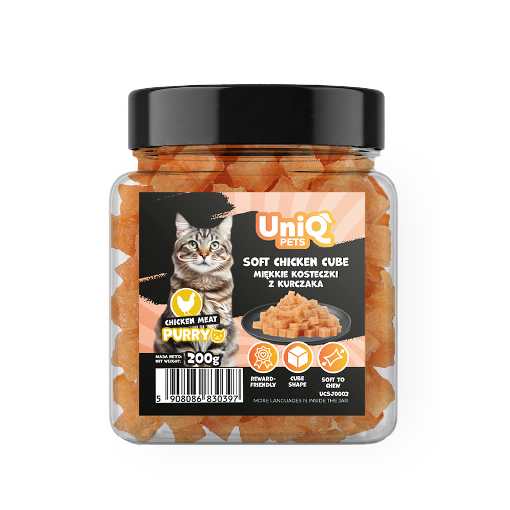 UNIQ PETS CAT SNACKS PURRY Soft Chicken Cube Jar 200g
