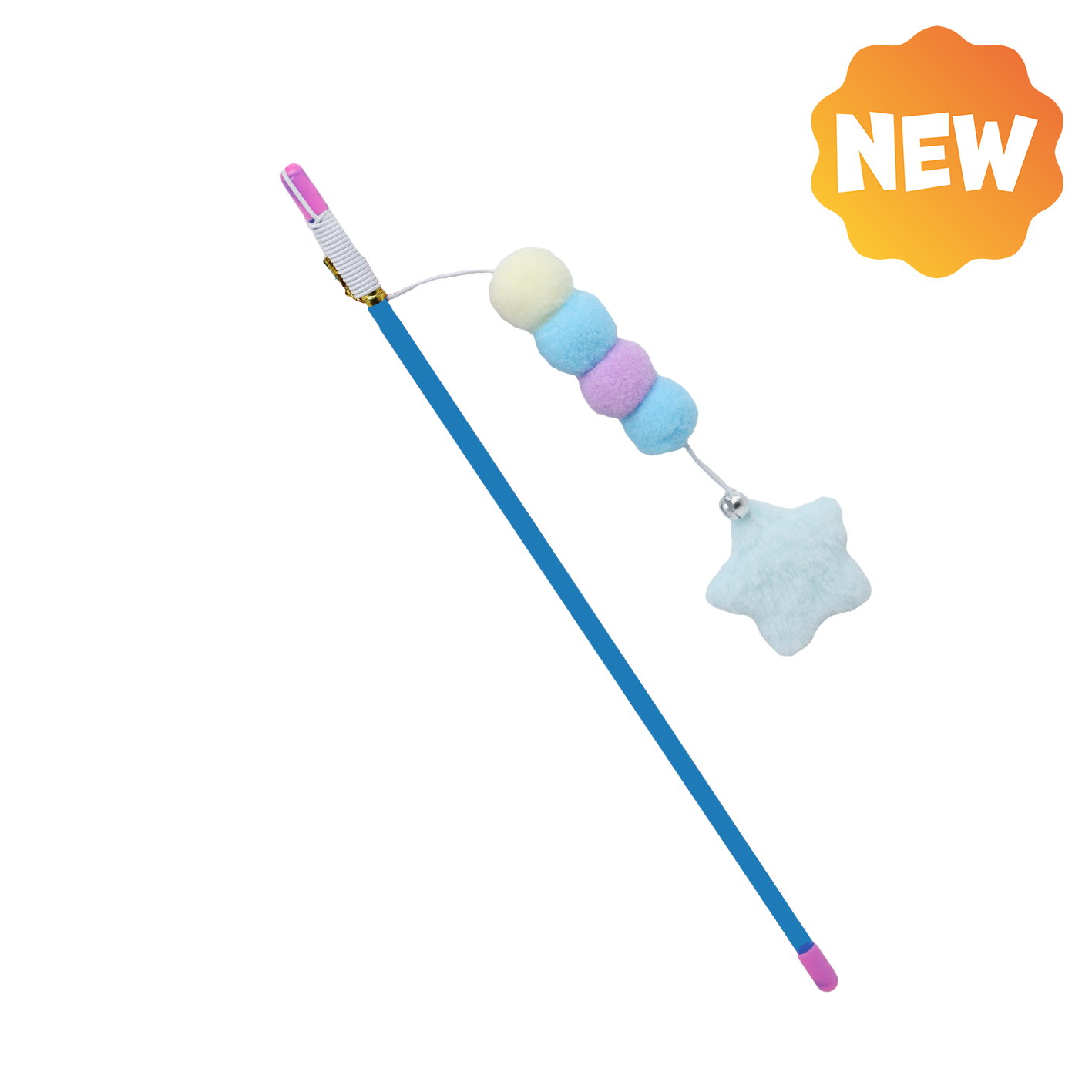 UNIQ PETS CAT TOY SWISHY Plastic Fishing Rod with Rope and Plush Star 31-47cm (Random Colour)
