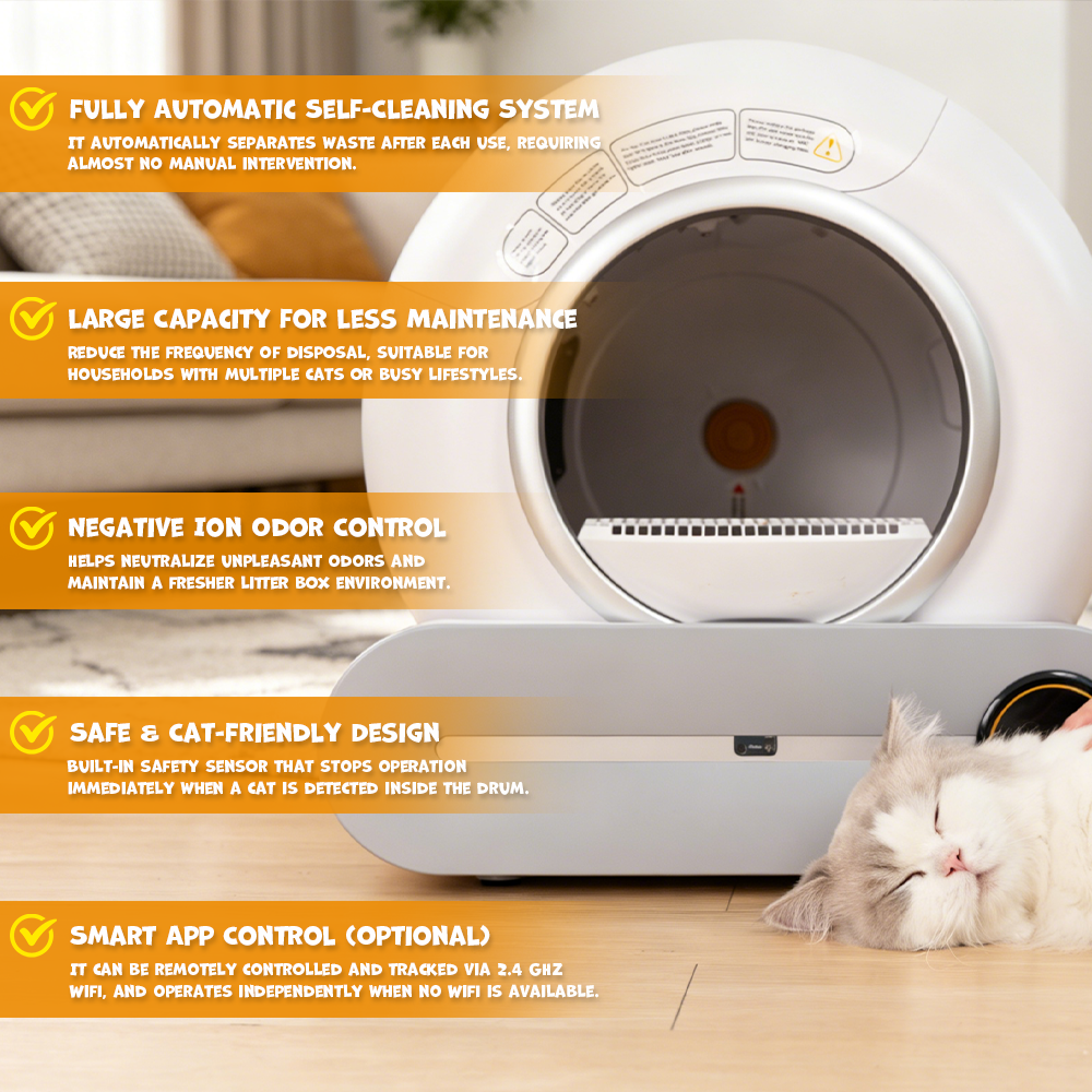 UNIQ PETS ROCKETCLEAN Smart Cat Litter Box 65L for 1-8kg Cat