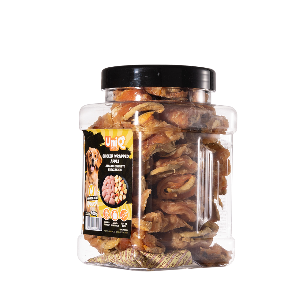 UNIQ PETS DOG SNACKS DUO Chicken Wrapped Apple 400g Jar