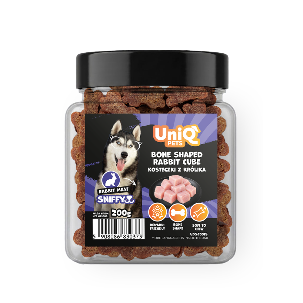 UNIQ PETS DOG SNACKS SNIFFY Bone Shaped Rabbit Cube 200g Jar