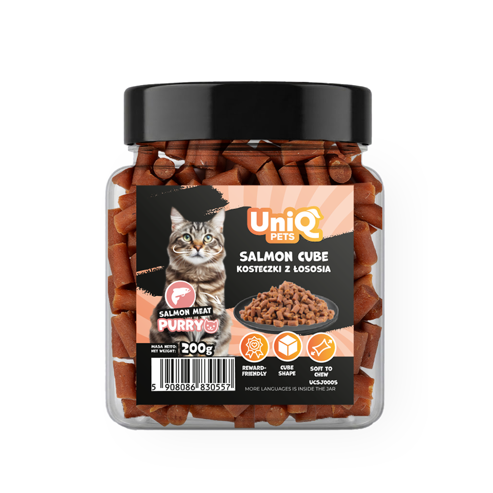 UNIQ PETS CAT SNACKS PURRY Salmon Cube Jar 200g