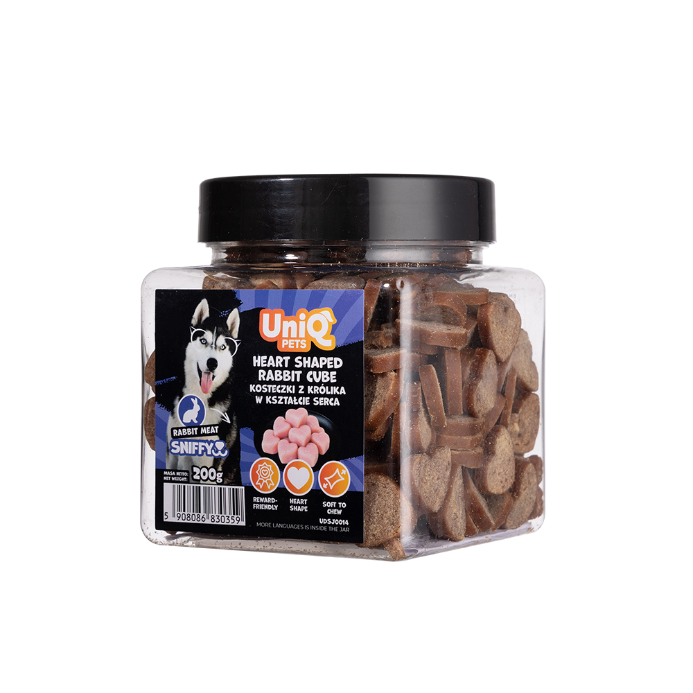 UNIQ PETS DOG SNACKS SNIFFY Heart Shaped Rabbit Cube 200g Jar