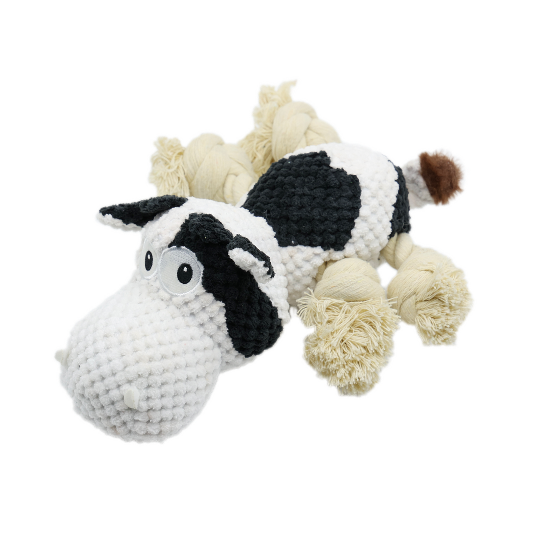 UNIQ PETS PLUSH DOG TOY FARM FRIENDS Cow with Ropes and Squeaker