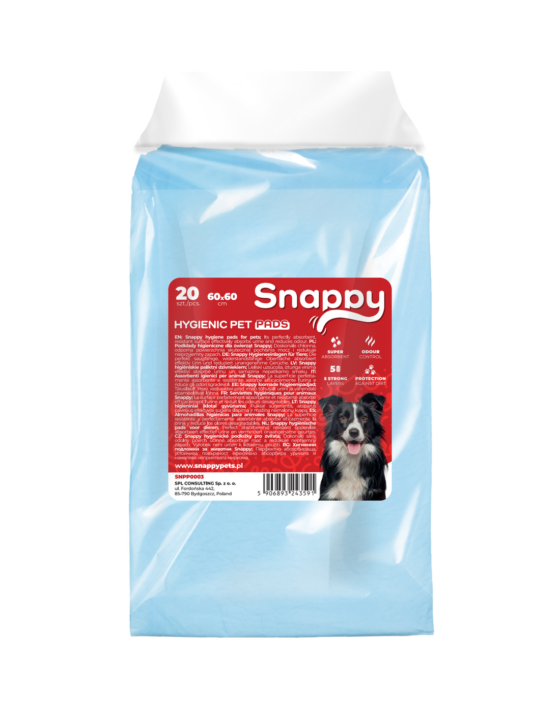 SNAPPY HYGIENIC PET PADS PAWDRY blue 60x60cm 26g, 20 pcs/bag