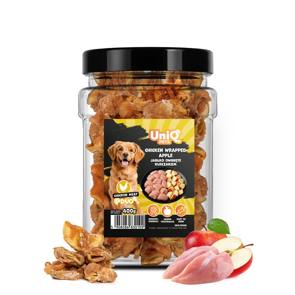 UNIQ PETS DOG SNACKS DUO Chicken Wrapped Apple 400g Jar