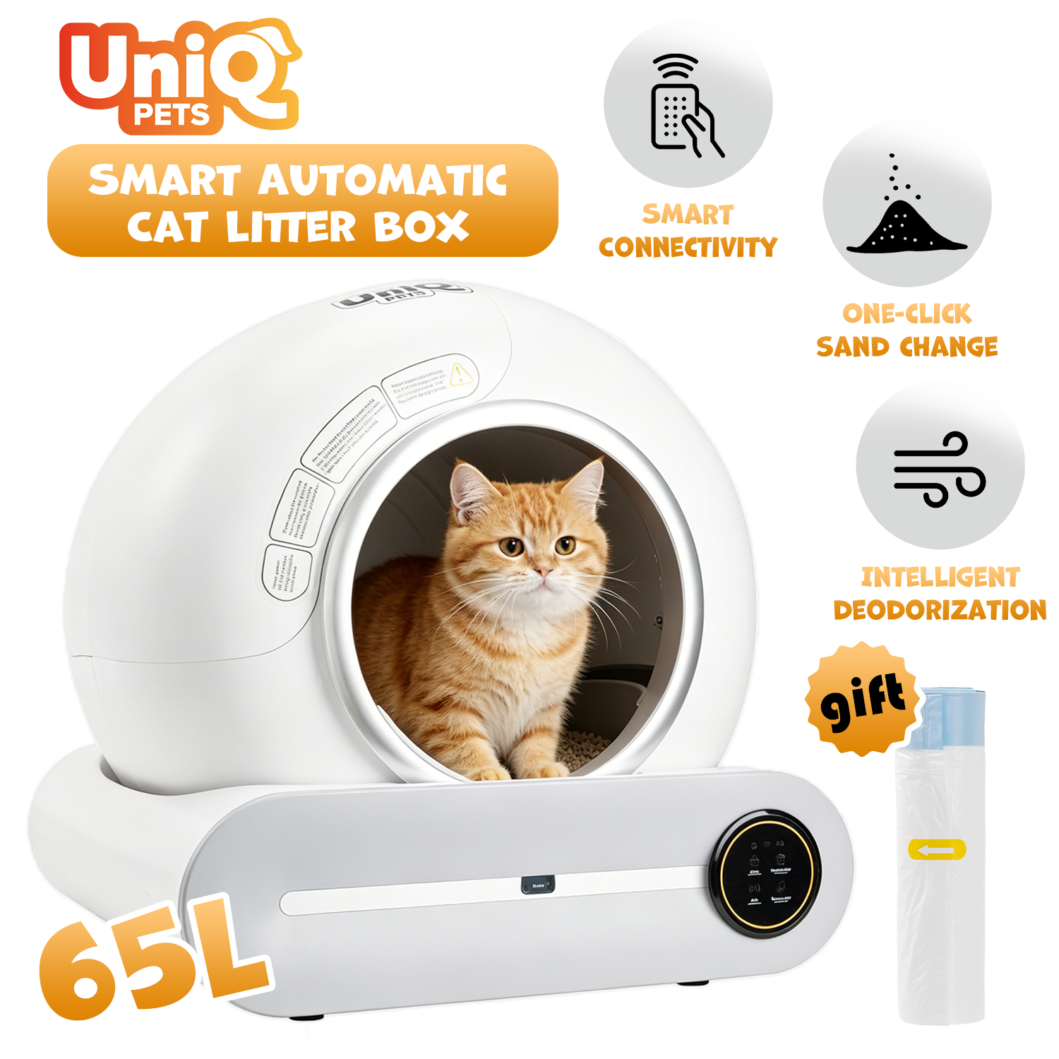 UNIQ PETS ROCKETCLEAN Smart Cat Litter Box 65L for 1-8kg Cat