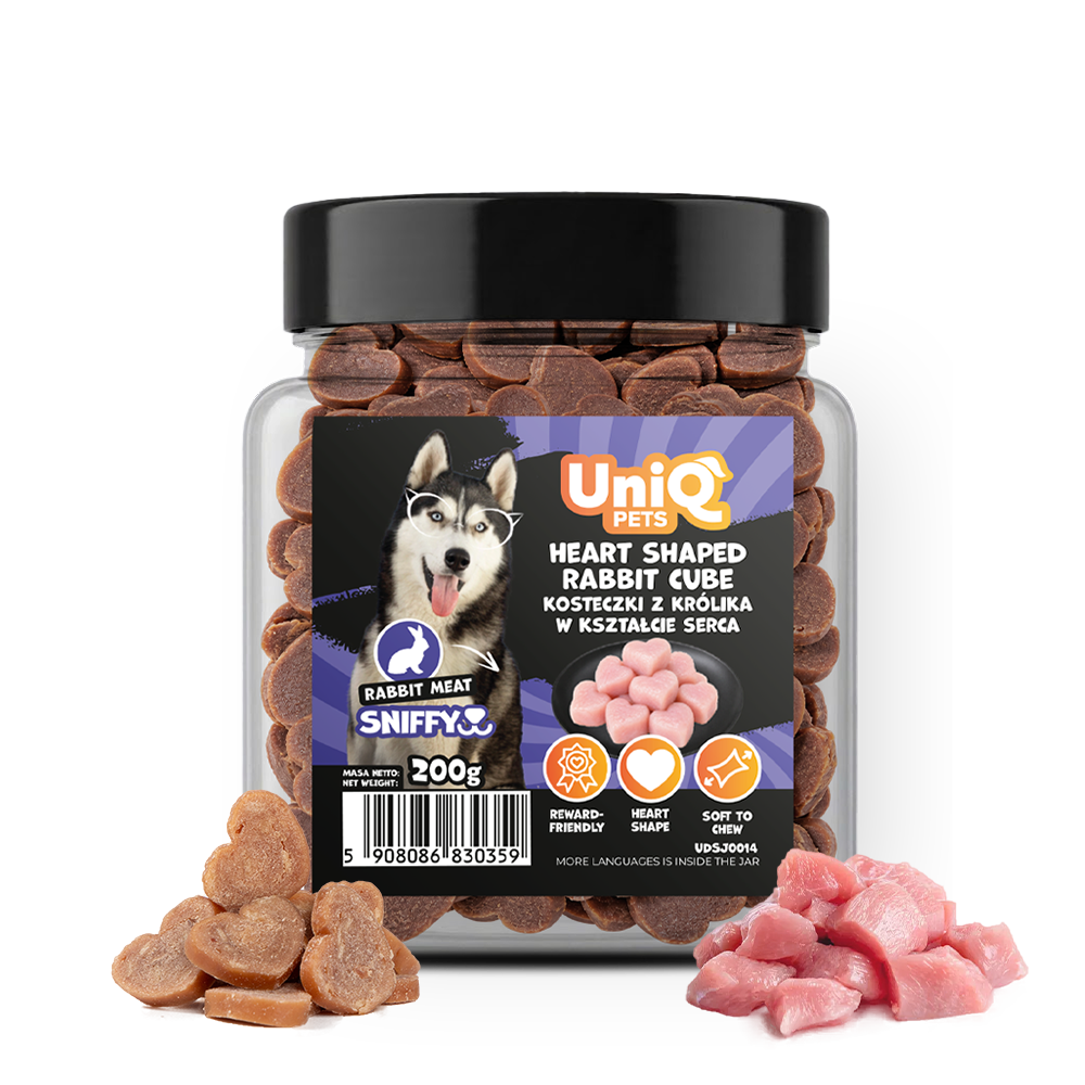 UNIQ PETS DOG SNACKS SNIFFY Heart Shaped Rabbit Cube 200g Jar