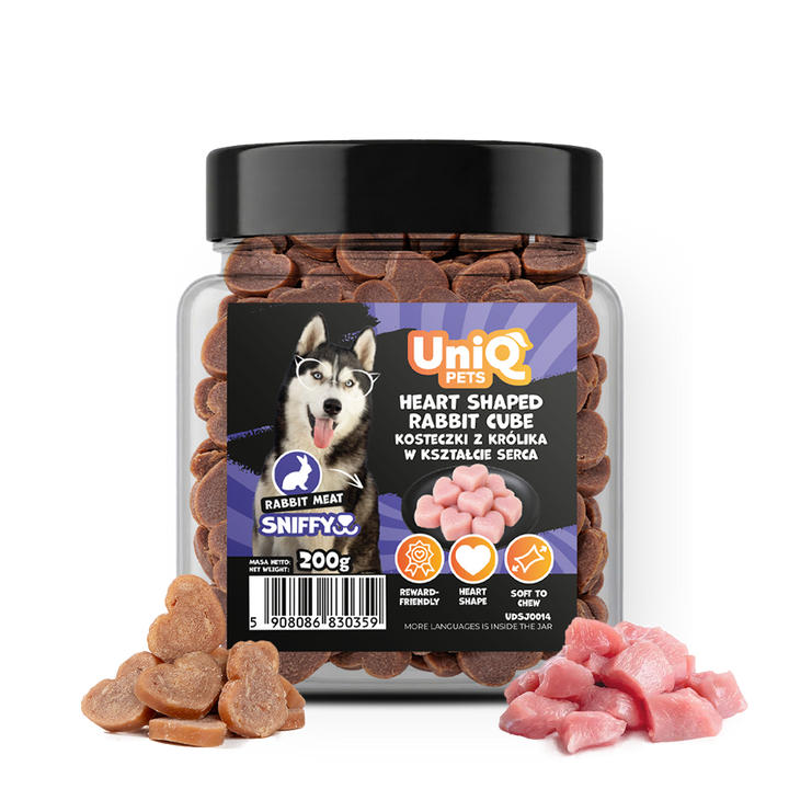 UNIQ PETS DOG SNACKS SNIFFY Heart Shaped Rabbit Cube 200g Jar