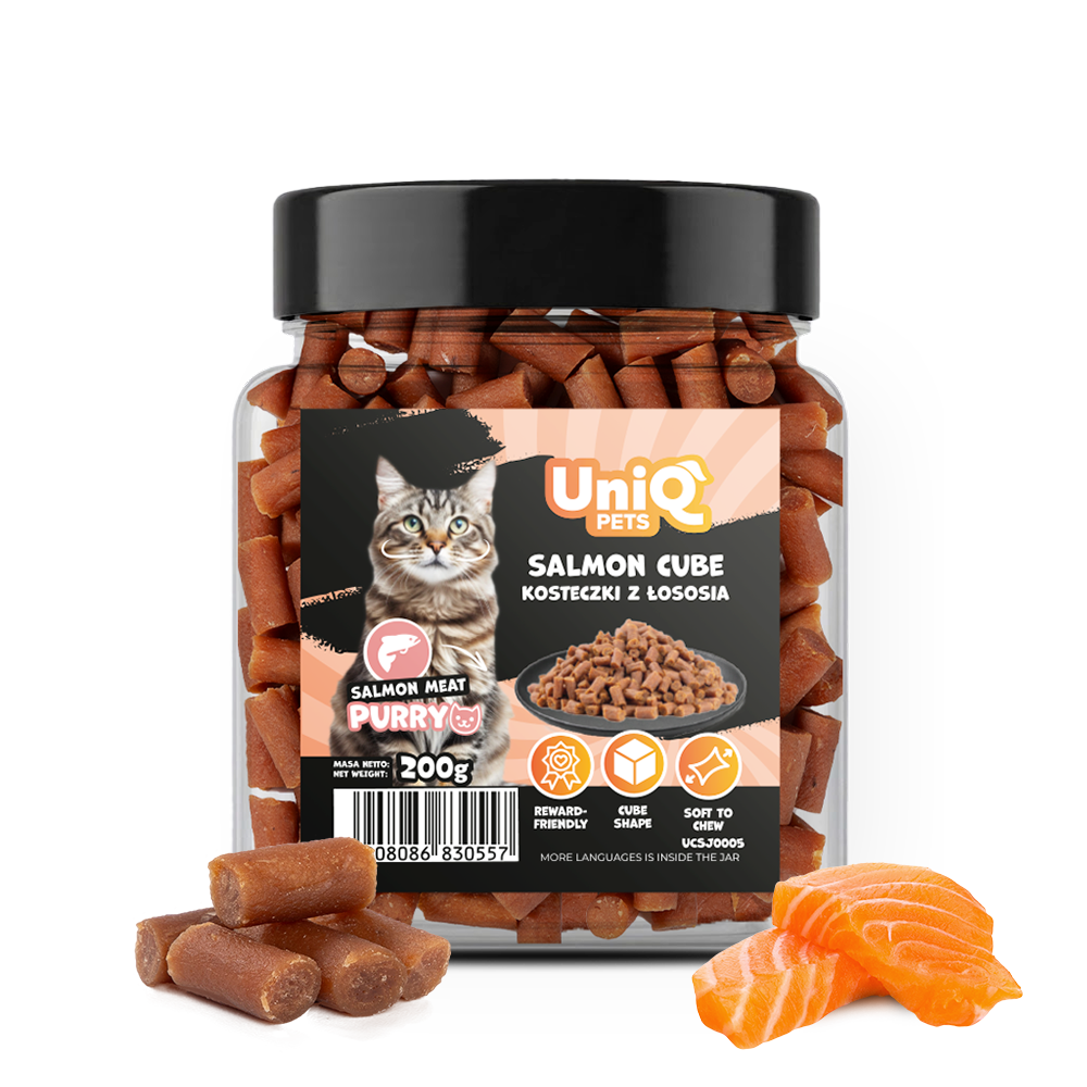 UNIQ PETS CAT SNACKS PURRY Salmon Cube Jar 200g