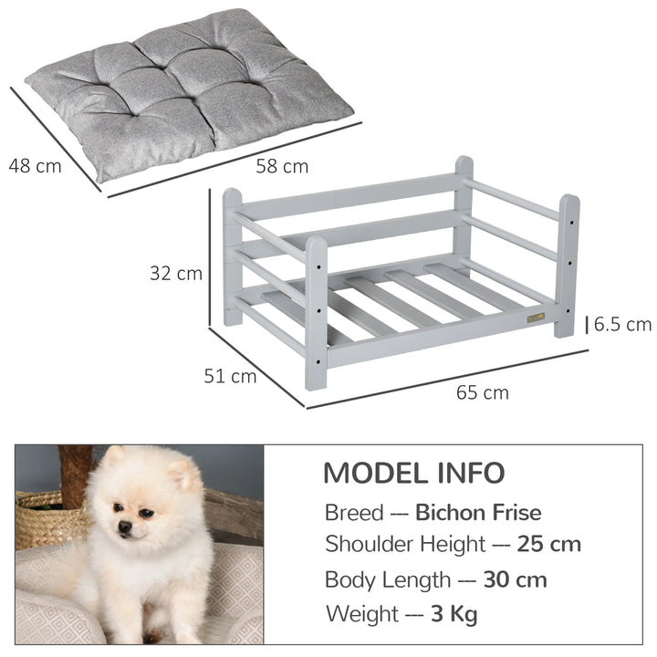 PawHut Raised Pet Bed for Small Dogs Cats w/ Washable Cushion, Grey
