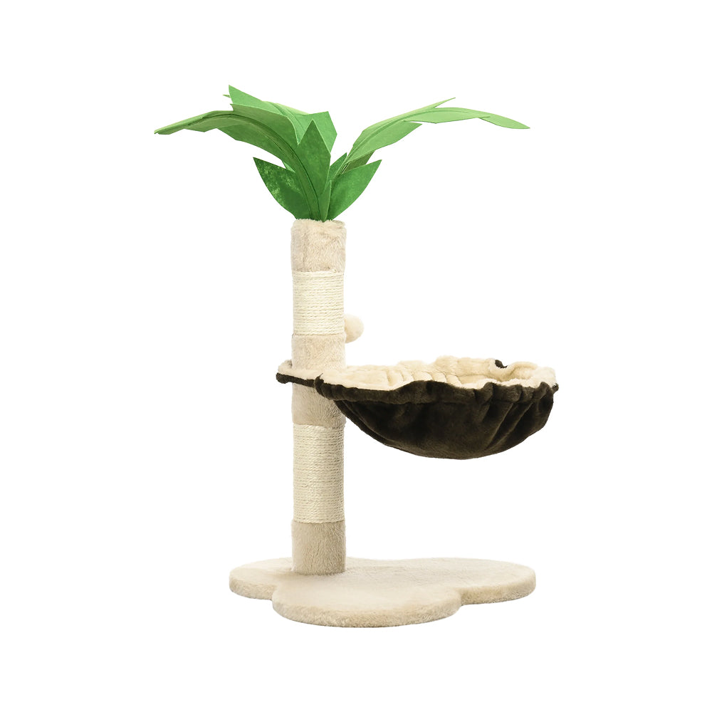 PawHut 68cm Palm Tree Shaped Cat Tree w/ Hammock, Sisal Scratching Post - Beige